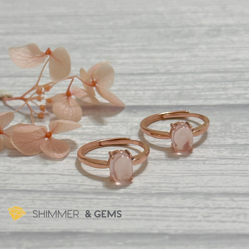 Rose Quartz Oval 925 Silver Ring Rose Gold Plated (Adjustable Size)