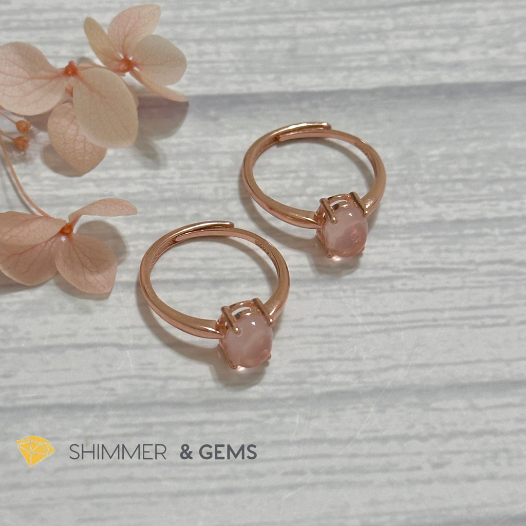 Rose Quartz Oval 925 Silver Ring Rose Gold Plated (Adjustable Size)