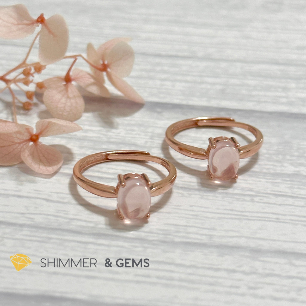 Rose Quartz Oval 925 Silver Ring Rose Gold Plated (Adjustable Size)