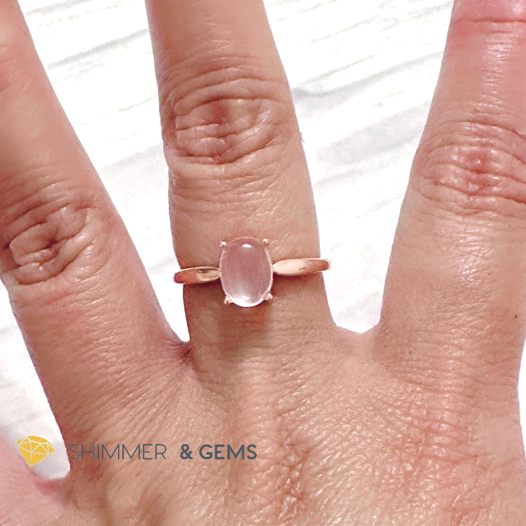 Rose Quartz Oval 925 Silver Ring Rose Gold Plated (Adjustable Size)