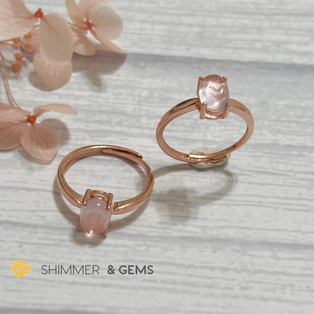 Rose Quartz Oval 925 Silver Ring Rose Gold Plated (Adjustable Size)