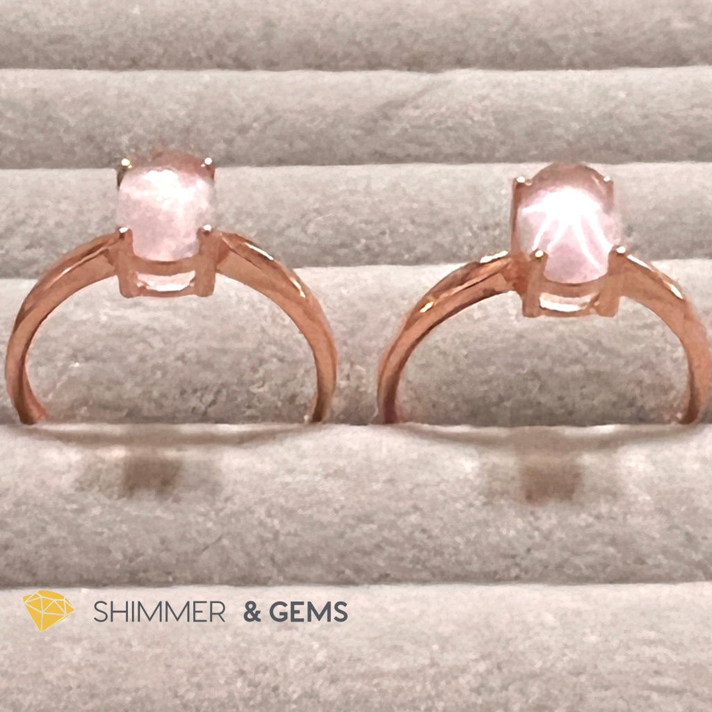 Rose Quartz Oval Ring 925 Silver Gold Plated (Adjustable Size) Rings