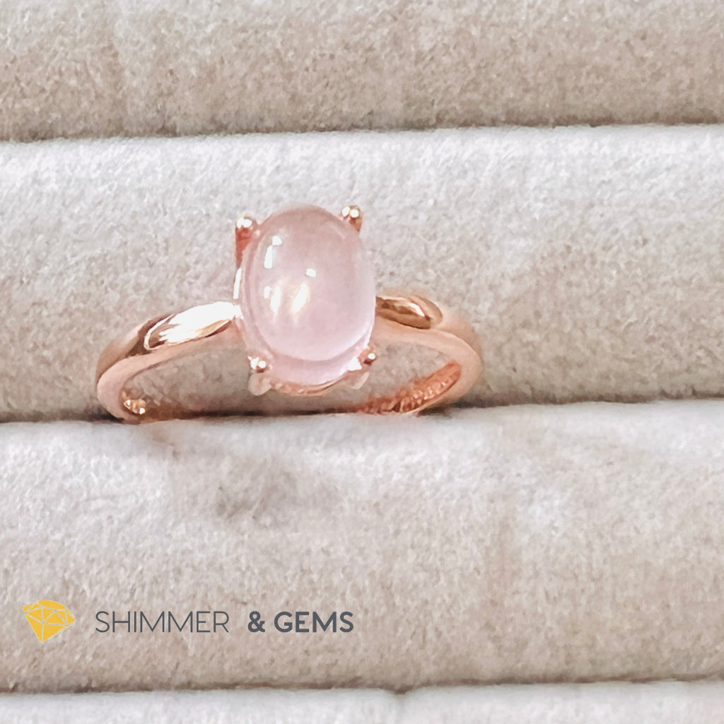 Rose Quartz Oval Ring 925 Silver Gold Plated (Adjustable Size)