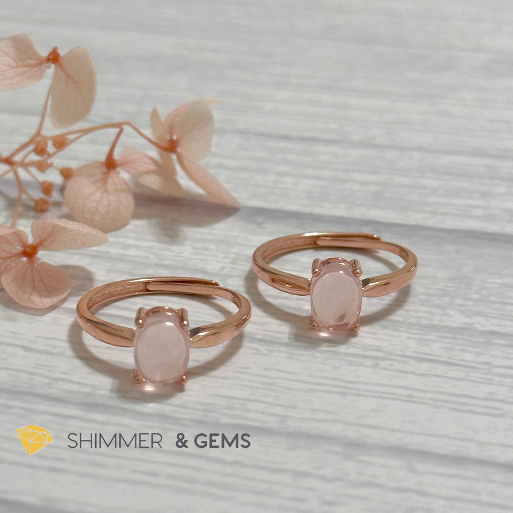 Rose Quartz Oval 925 Silver Ring Rose Gold Plated (Adjustable Size)