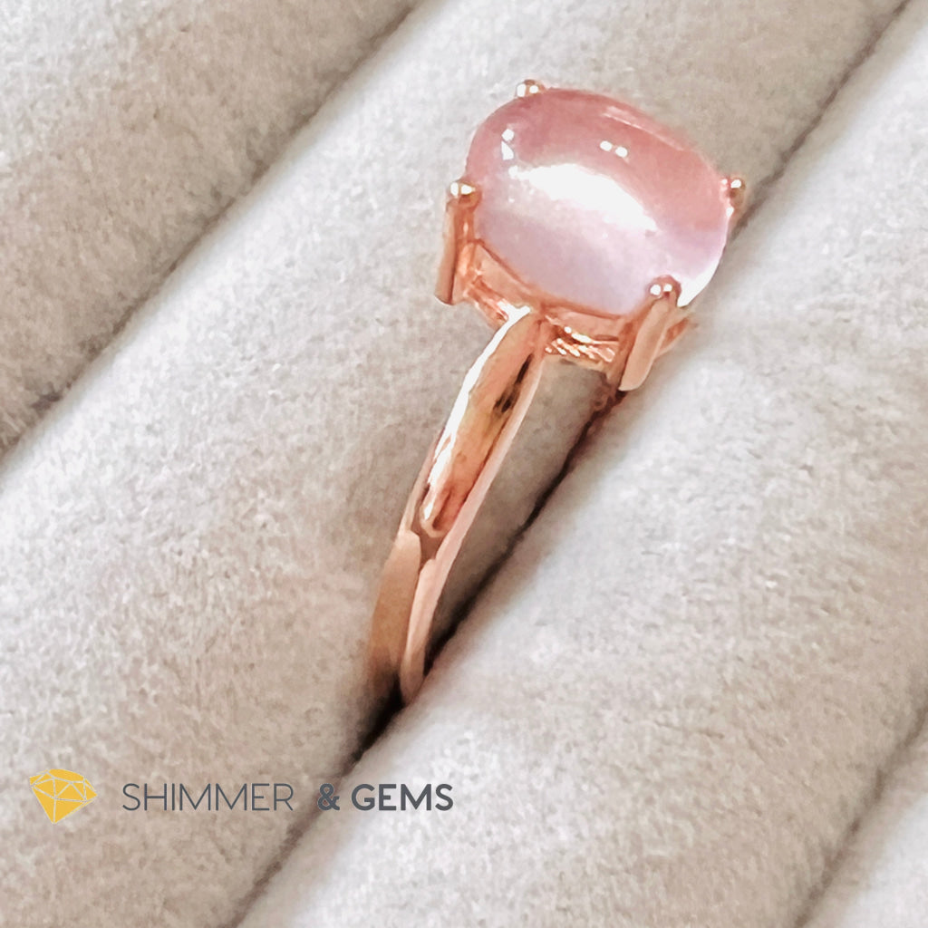 Rose Quartz Oval Ring 925 Silver Gold Plated (Adjustable Size)