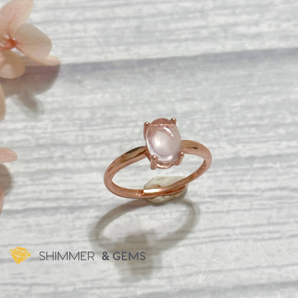 Rose Quartz Oval 925 Silver Ring Rose Gold Plated (Adjustable Size)