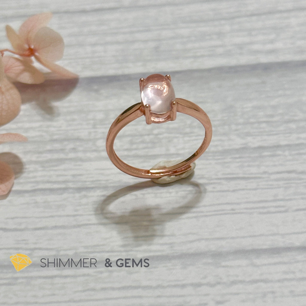 Rose Quartz Oval 925 Silver Ring Rose Gold Plated (Adjustable Size)