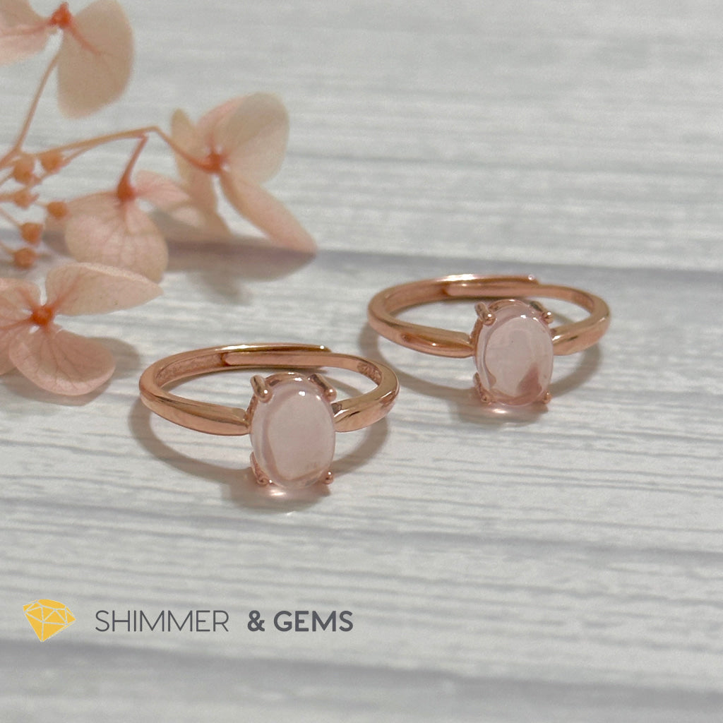 Rose Quartz Oval 925 Silver Ring Rose Gold Plated (Adjustable Size)