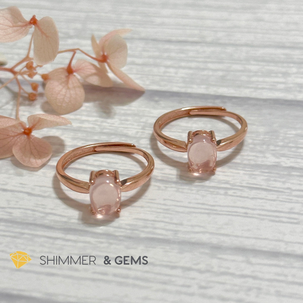 Rose Quartz Oval 925 Silver Ring Rose Gold Plated (Adjustable Size)