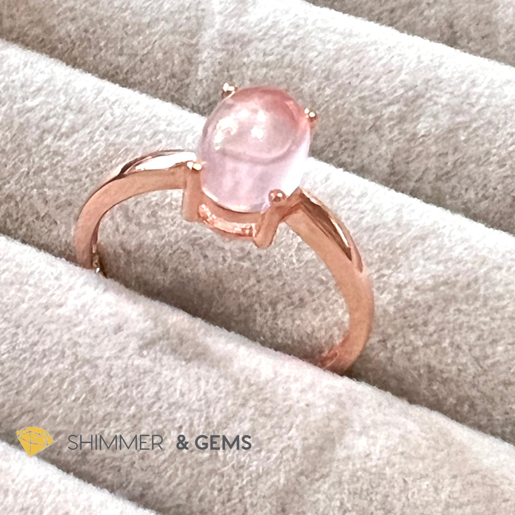 Rose Quartz Oval Ring 925 Silver Gold Plated (Adjustable Size)