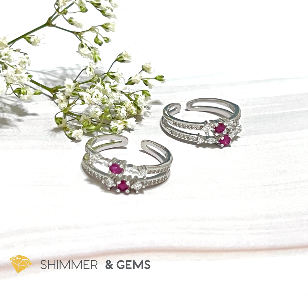 Ruby Double Adjustable Ring 925 Silver