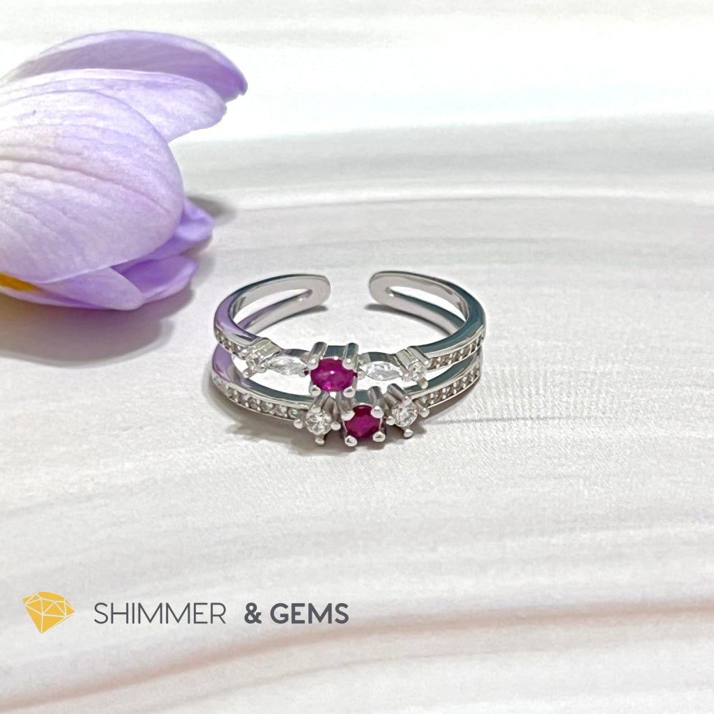 Ruby Double Adjustable Ring 925 Silver