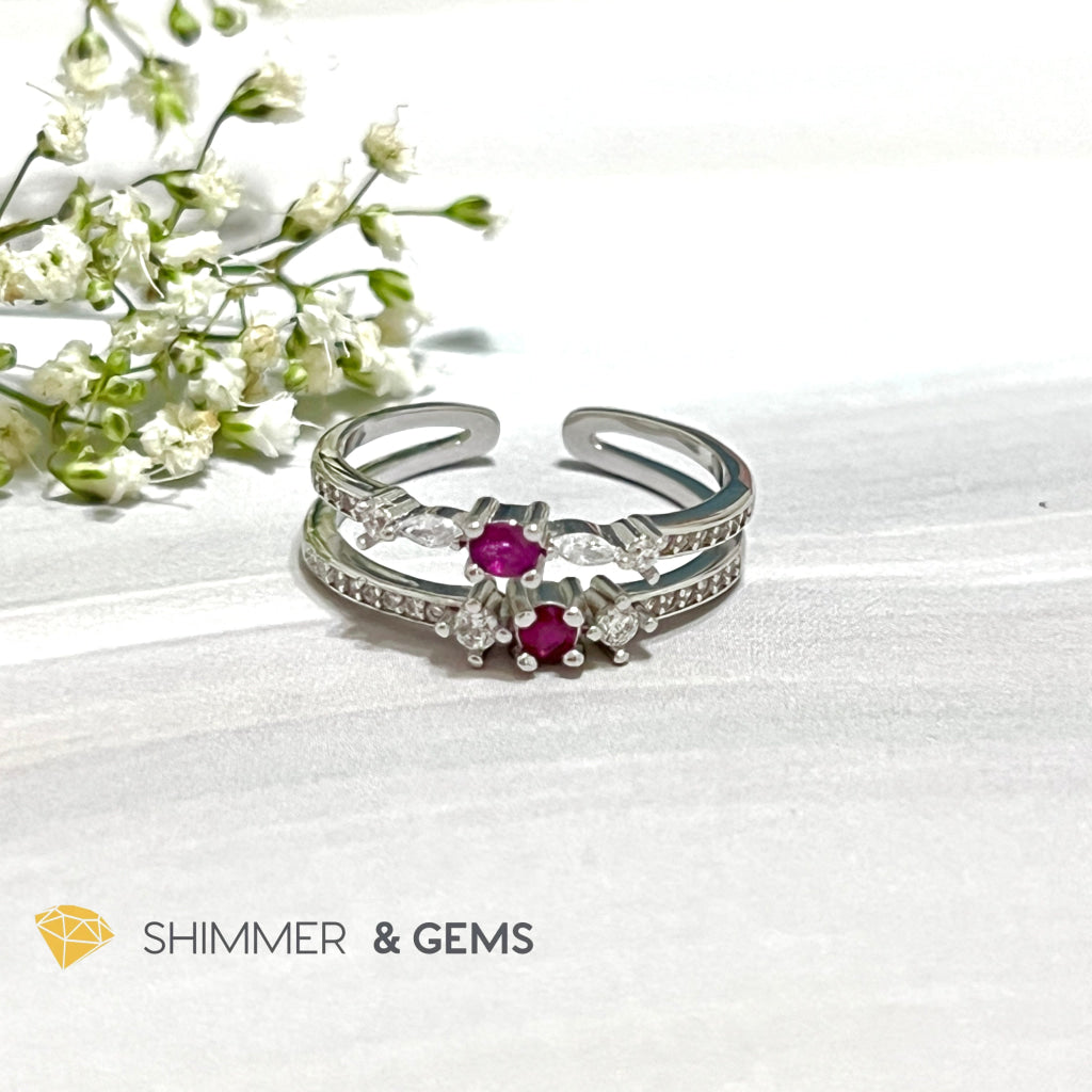 Ruby Double Adjustable Ring 925 Silver