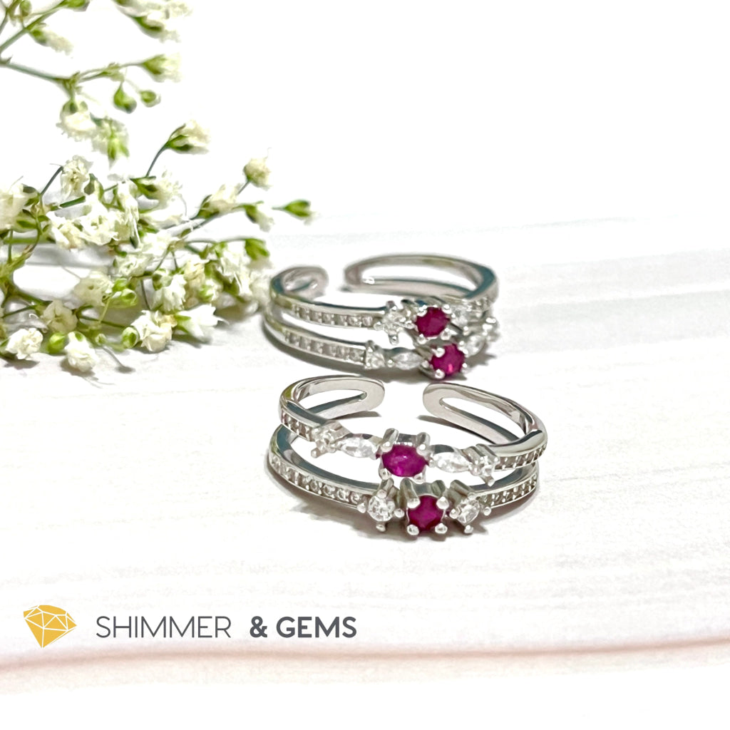Ruby Double Adjustable Ring 925 Silver