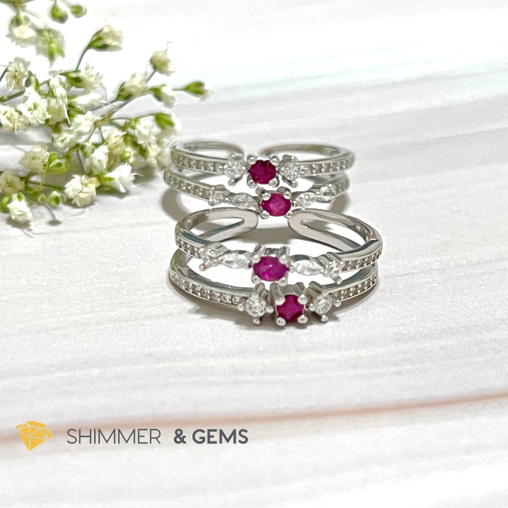 Ruby Double Adjustable Ring 925 Silver