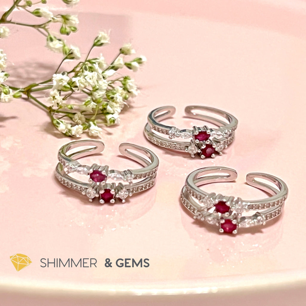 Ruby Double Adjustable Ring 925 Silver