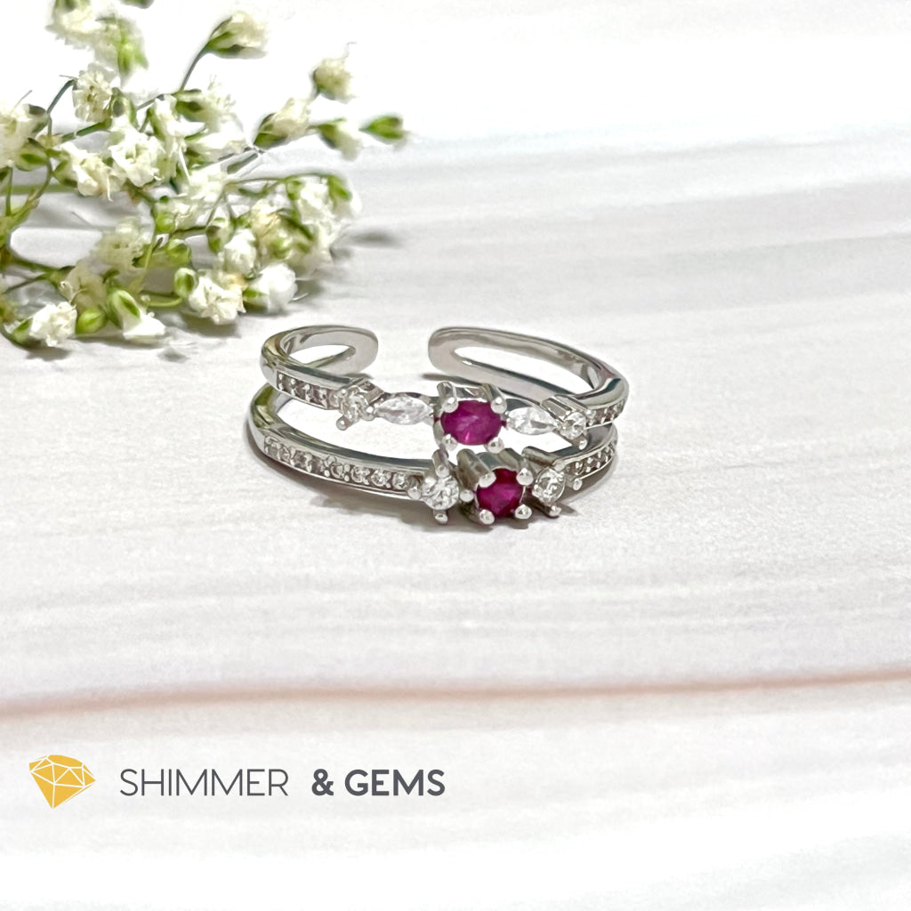 Ruby Double Adjustable Ring 925 Silver