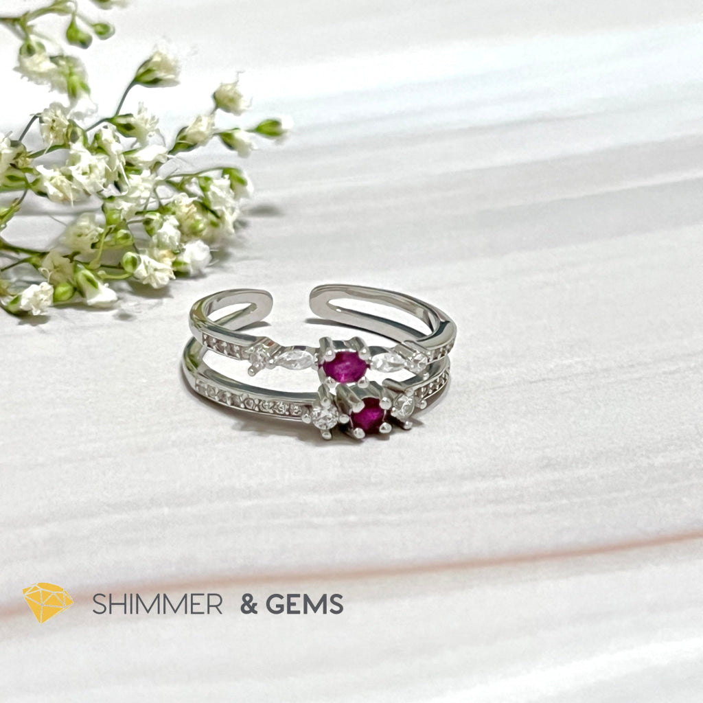 Ruby Double Adjustable Ring 925 Silver