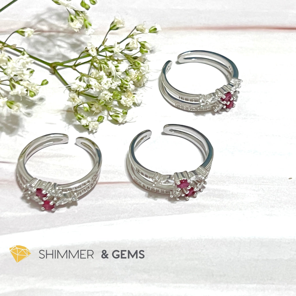 Ruby Double Adjustable Ring 925 Silver