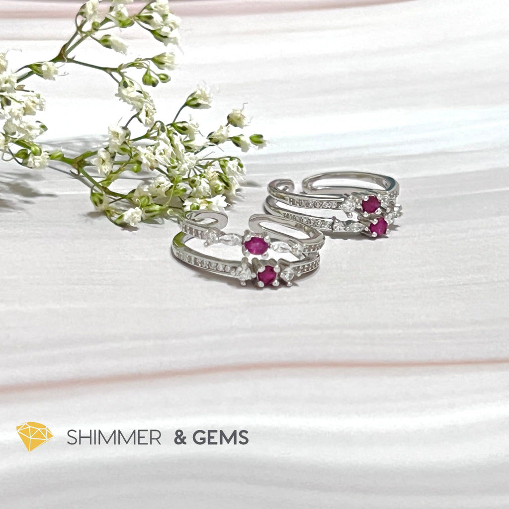 Ruby Double Adjustable Ring 925 Silver