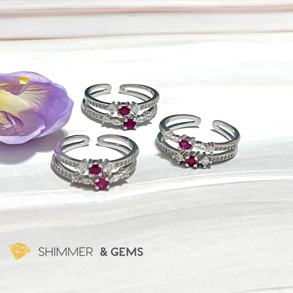 Ruby Double Adjustable Ring 925 Silver
