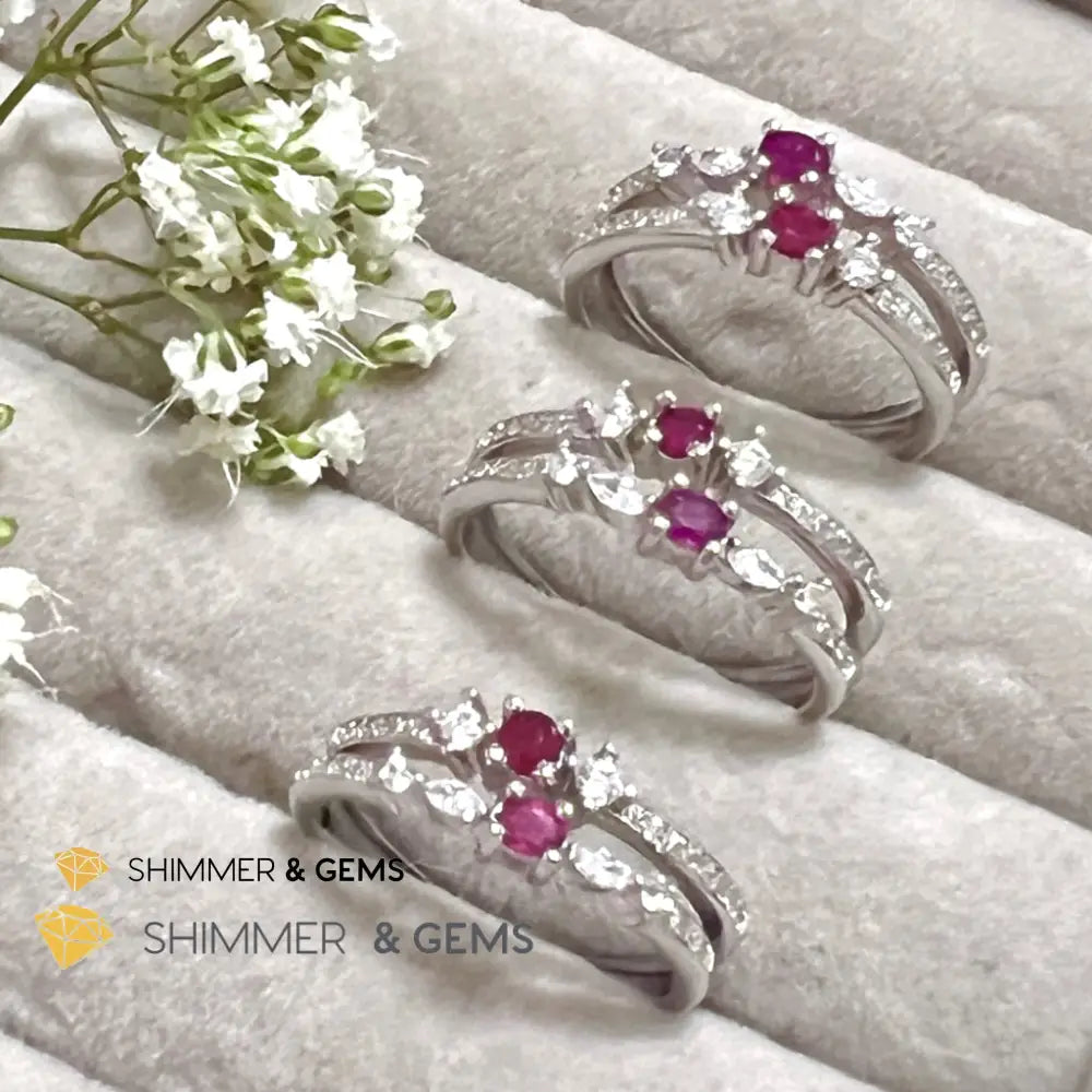Ruby Double Adjustable Ring 925 Silver