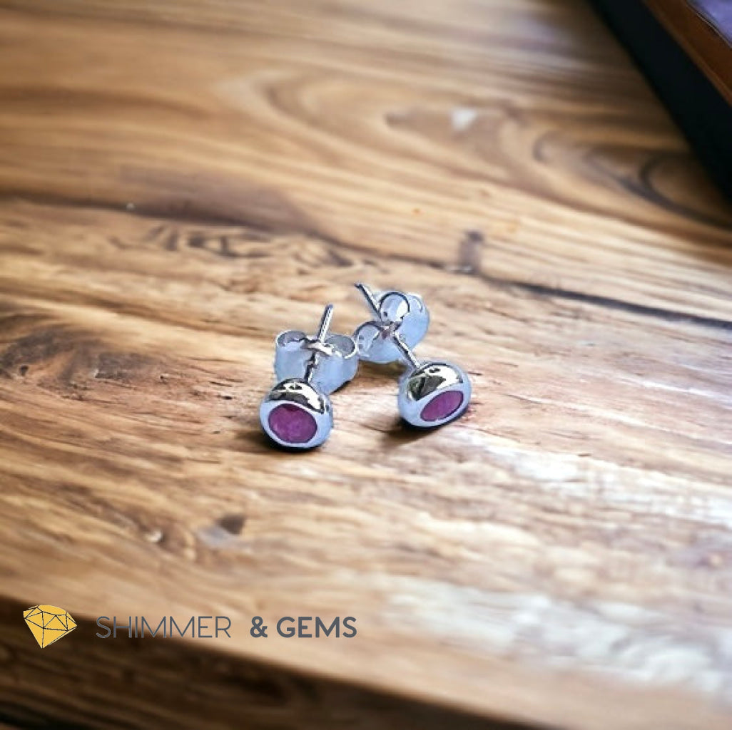 Ruby 4mm Bezel Earrings (Self Confidence)