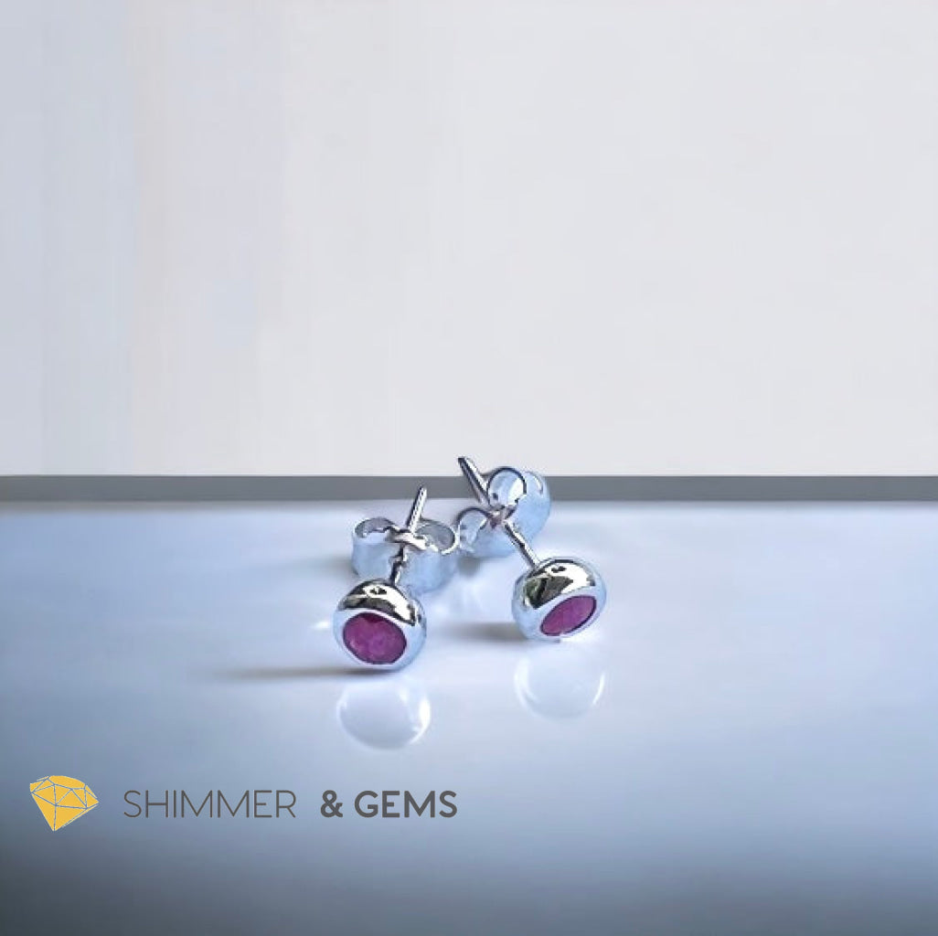 Ruby 4mm Bezel Earrings (Self Confidence)