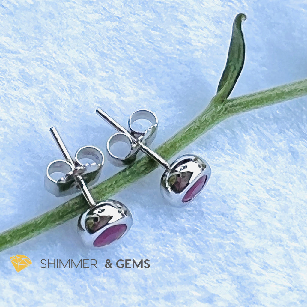 Ruby 4Mm Bezel Earrings (Self Confidence)