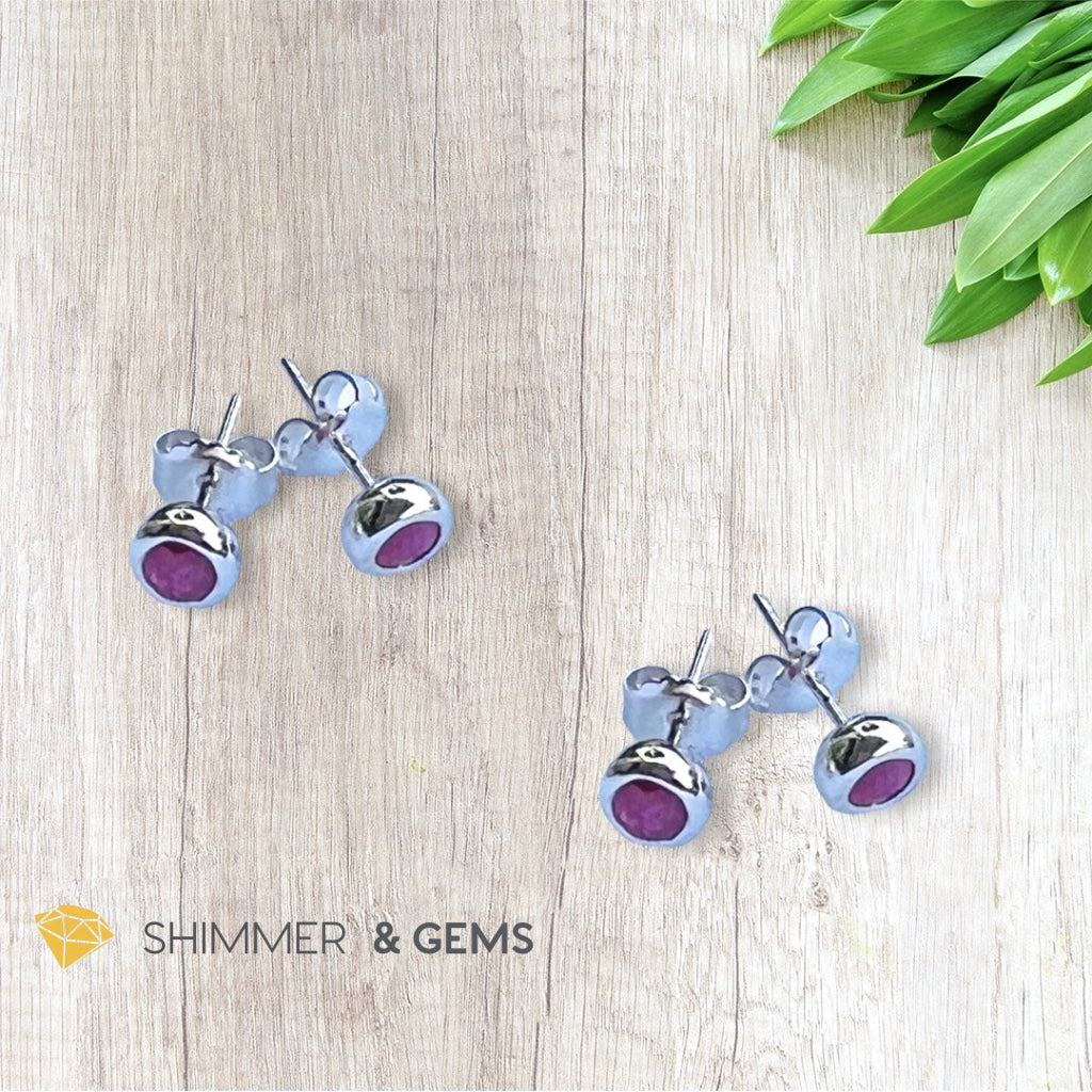 Ruby 4mm Bezel Earrings (Self Confidence)
