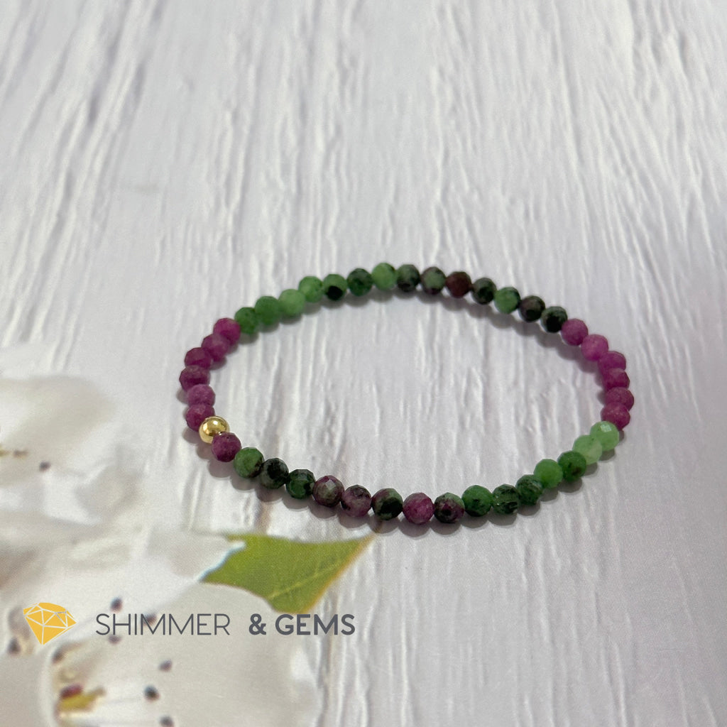 Ruby Zoisite 4mm Bracelet (Faceted with 14k gold filled bead)