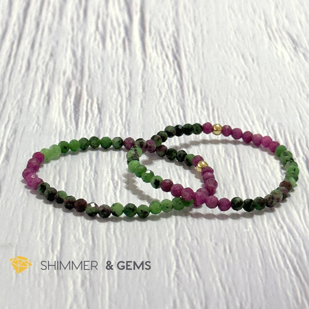 Ruby Zoisite 4mm Bracelet (Faceted with 14k gold filled bead)