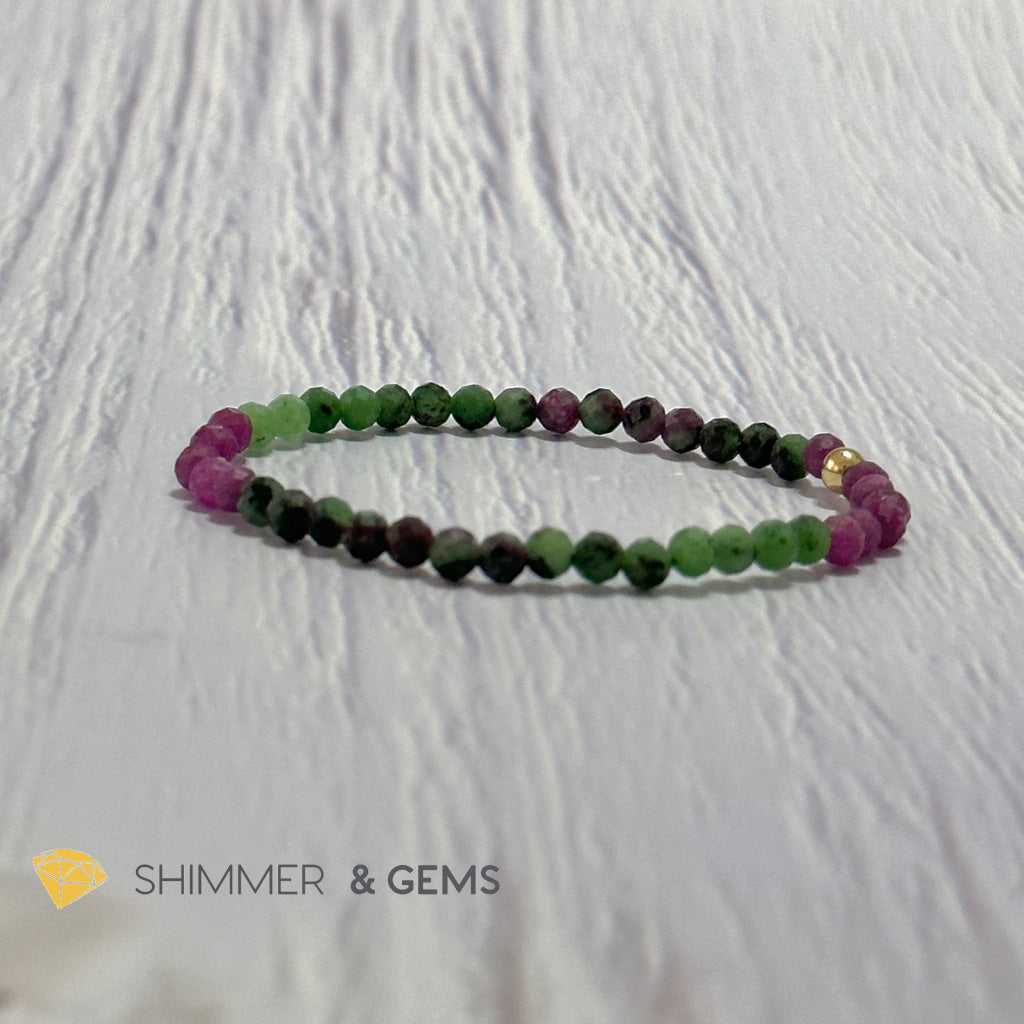 Ruby Zoisite 4mm Bracelet (Faceted with 14k gold filled bead)