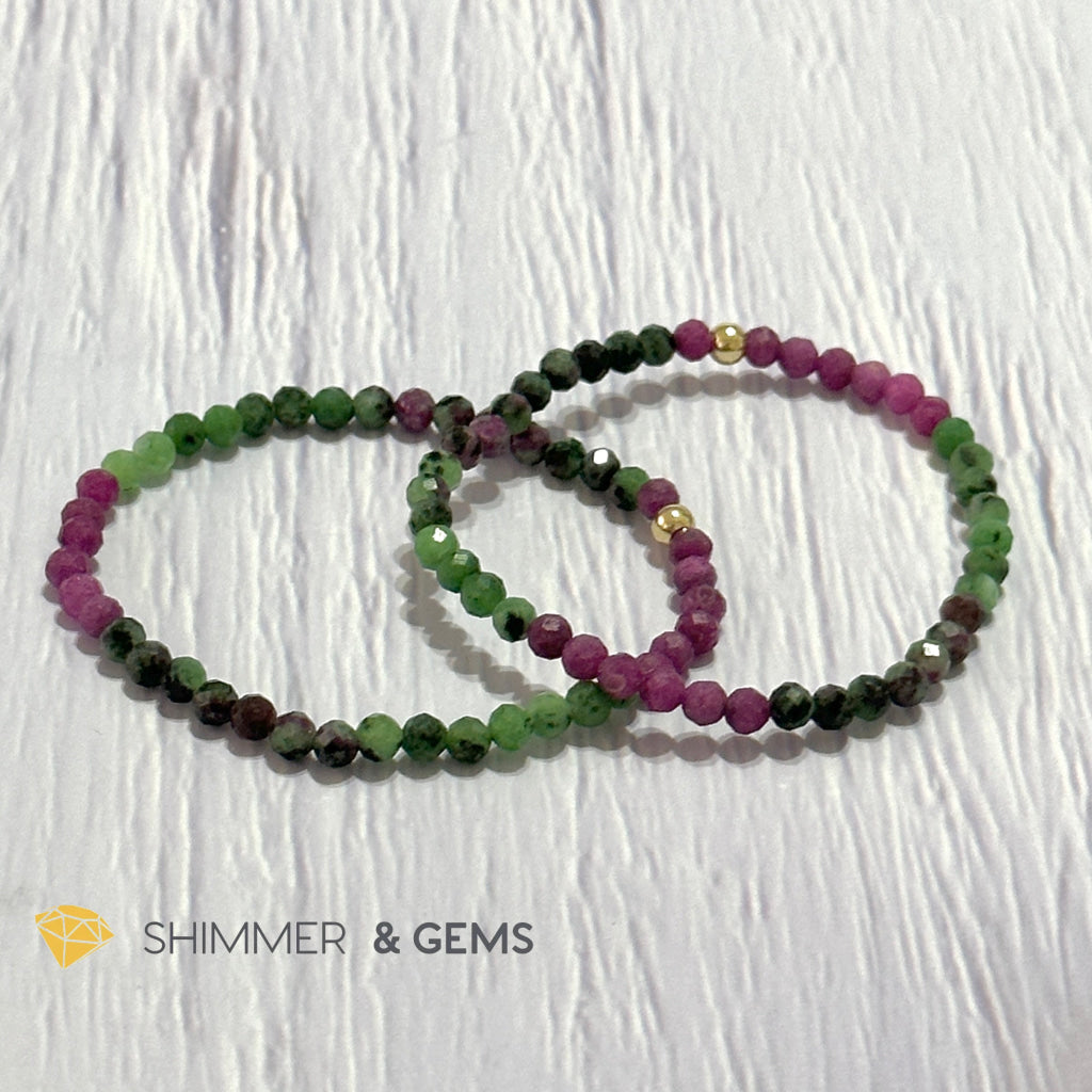 Ruby Zoisite 4mm Bracelet (Faceted with 14k gold filled bead)