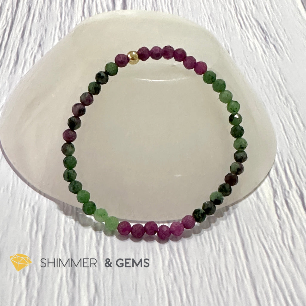 Ruby Zoisite 4mm Bracelet (Faceted with 14k gold filled bead)