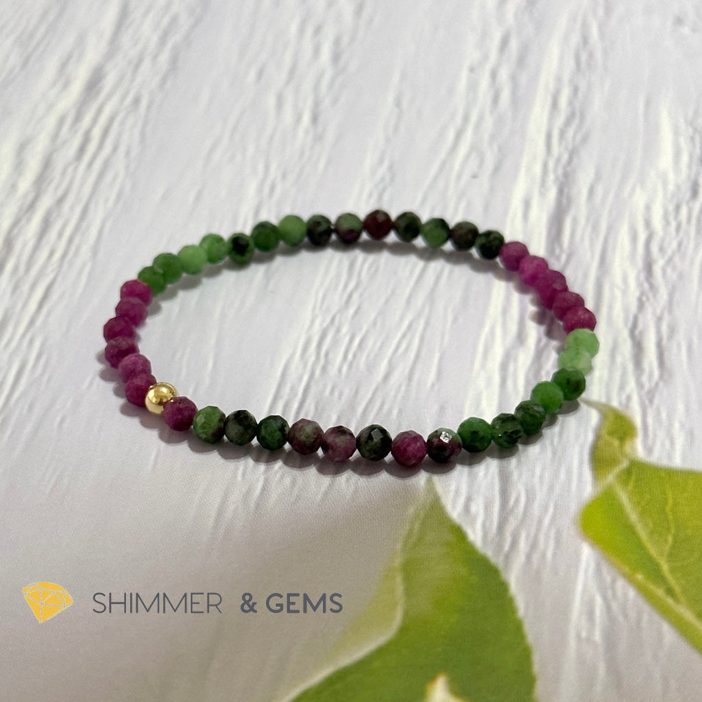 Ruby Zoisite 4mm Bracelet (Faceted with 14k gold filled bead)