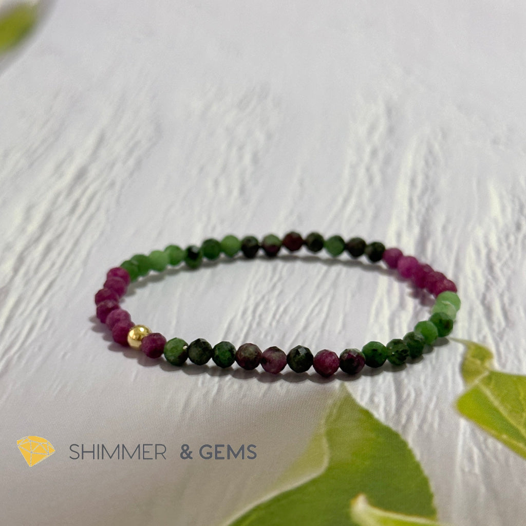 Ruby Zoisite 4mm Bracelet (Faceted with 14k gold filled bead)