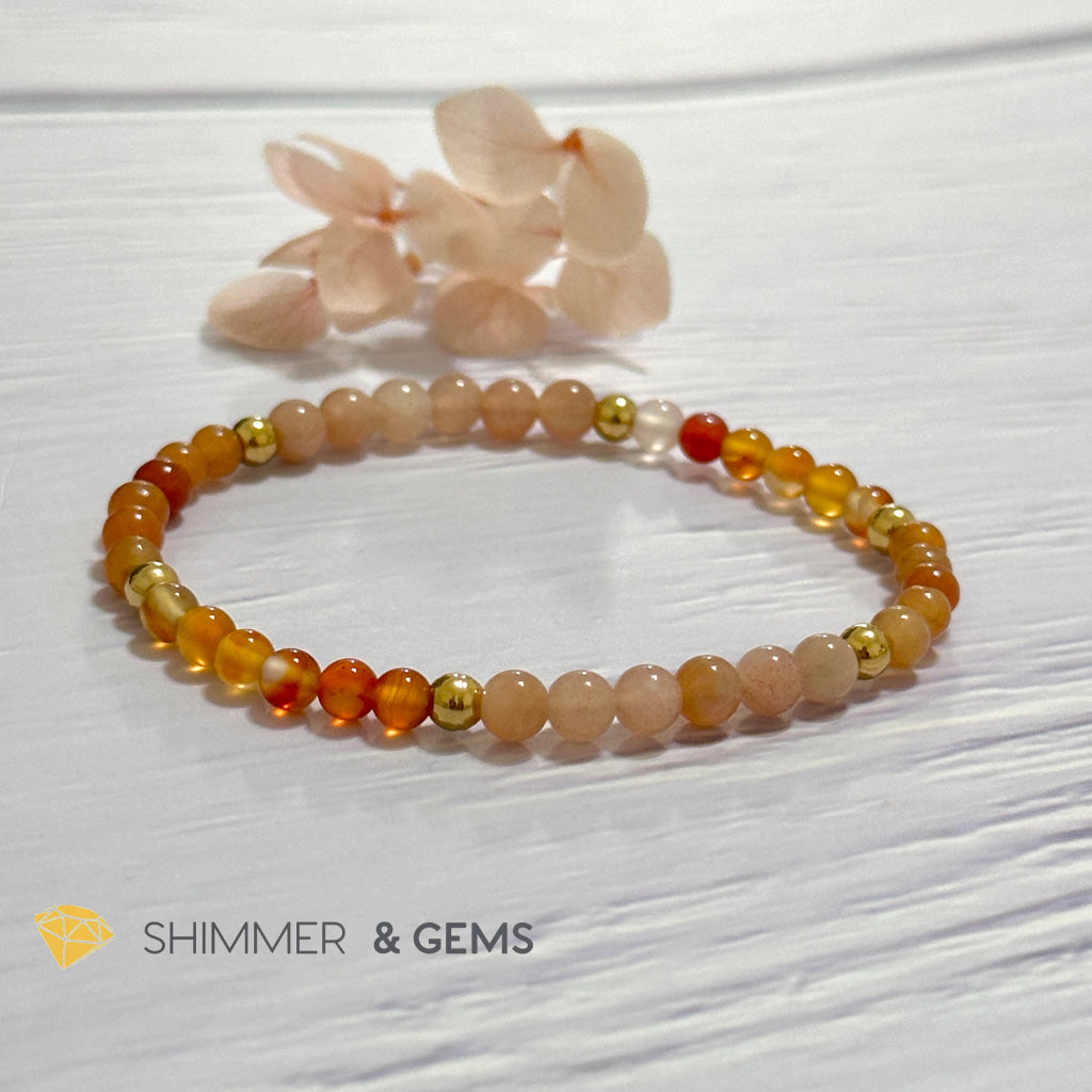 Sacral Chakra Creativity Remedy Bracelet 4mm with stainless steel beads (Carnelian, Peach Aventurine & Sunstone)
