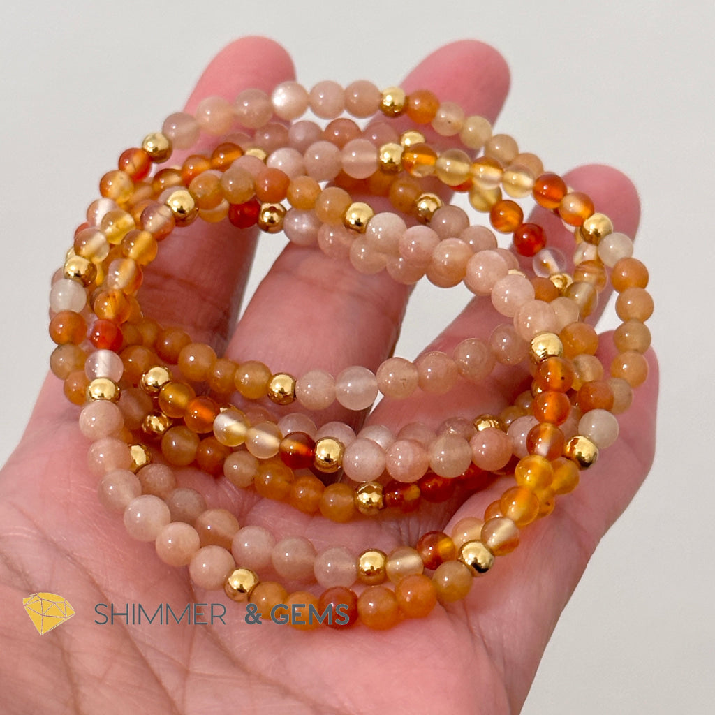 Sacral Chakra Creativity Remedy Bracelet 4mm with stainless steel beads (Carnelian, Peach Aventurine & Sunstone)