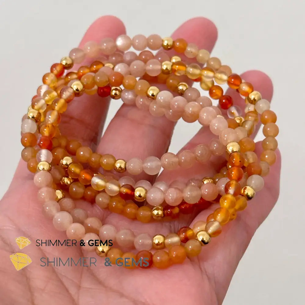 Sacral Chakra Creativity Remedy Bracelet 4mm with stainless steel beads (Carnelian Peach Aventurine & Sunstone)