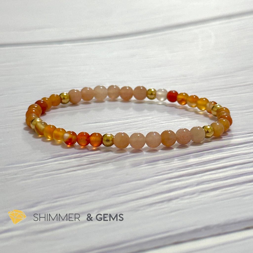 Sacral Chakra Creativity Remedy Bracelet 4mm with stainless steel beads (Carnelian, Peach Aventurine & Sunstone)