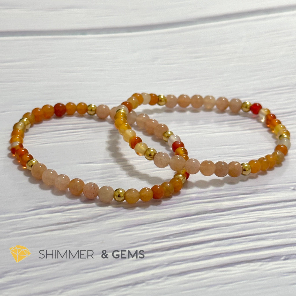 Sacral Chakra Creativity Remedy Bracelet 4mm with stainless steel beads (Carnelian, Peach Aventurine & Sunstone)