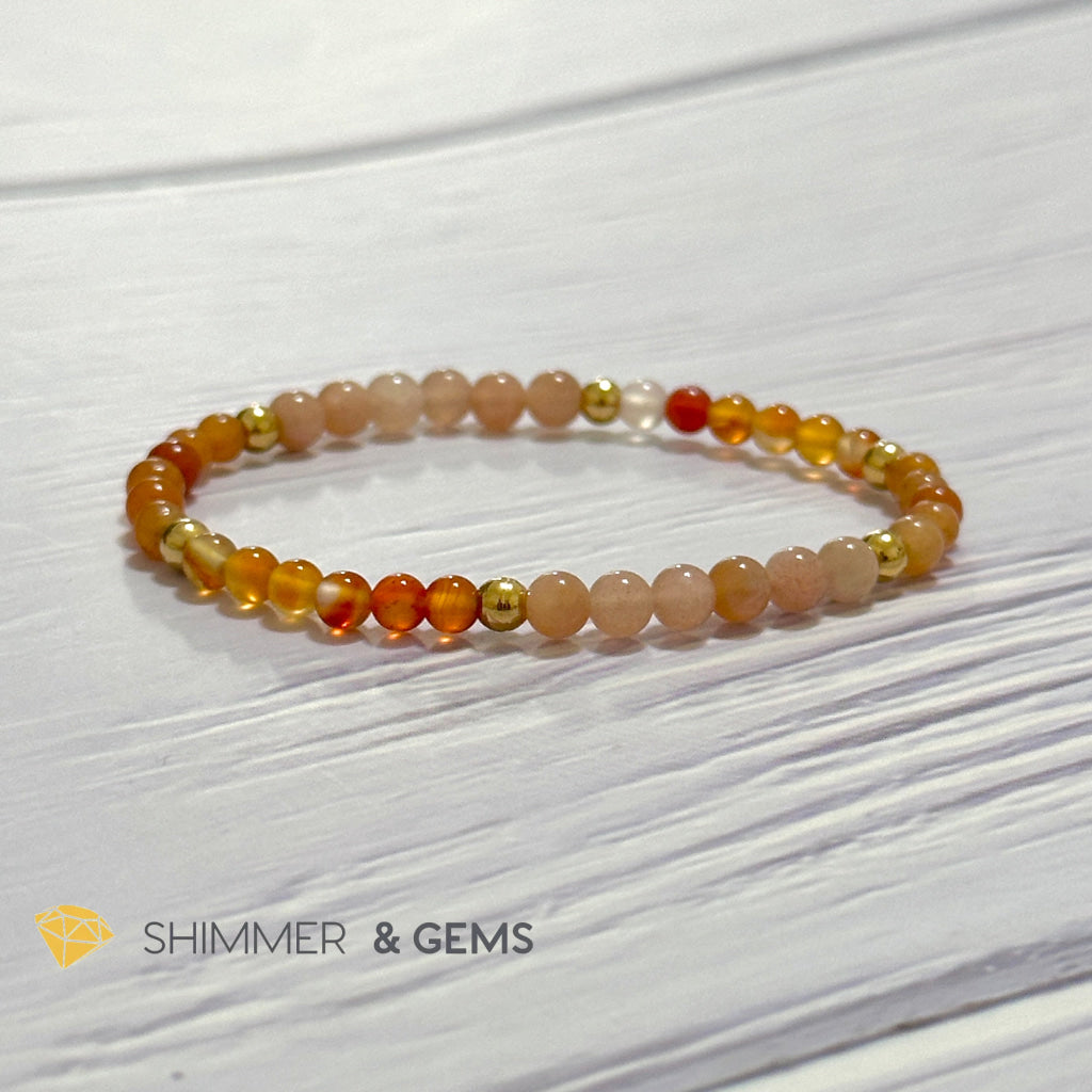 Sacral Chakra Creativity Remedy Bracelet 4mm with stainless steel beads (Carnelian, Peach Aventurine & Sunstone)