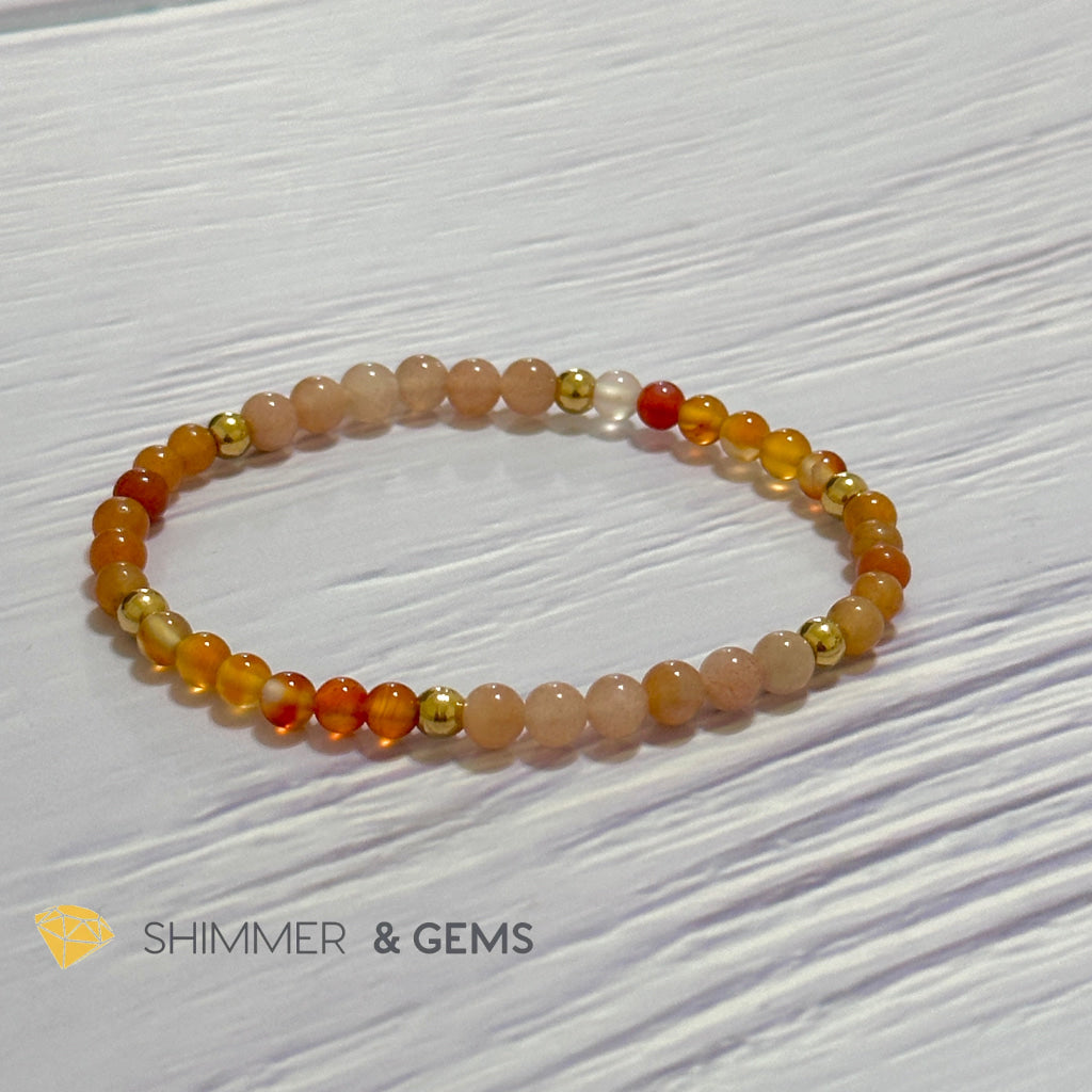 Sacral Chakra Creativity Remedy Bracelet 4mm with stainless steel beads (Carnelian, Peach Aventurine & Sunstone)