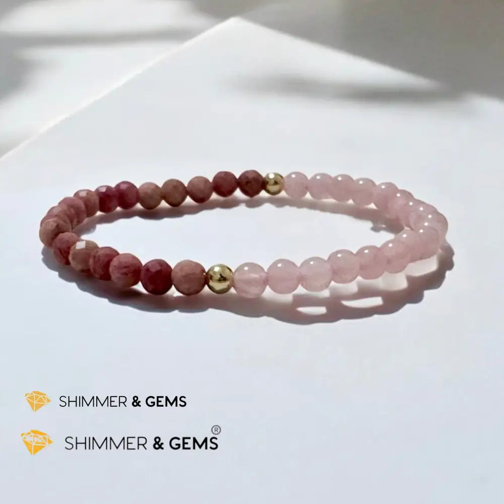 Secret Message Bracelet of HOPE (Rose Quartz & Rhodochrosite) 4mm with 14k gold filled & a secret message 6” Bracelets