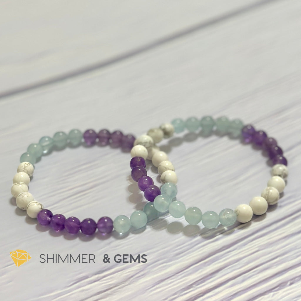 Sleep Well Remedy Bracelet (Howlite, Aquamarine & Amethyst 6mm)