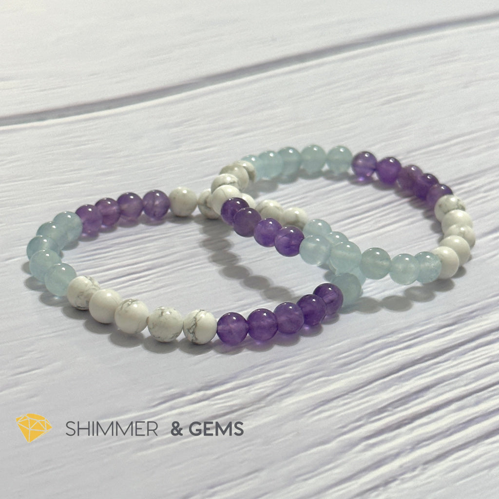 Sleep Well Remedy Bracelet (Howlite, Aquamarine & Amethyst 6mm)