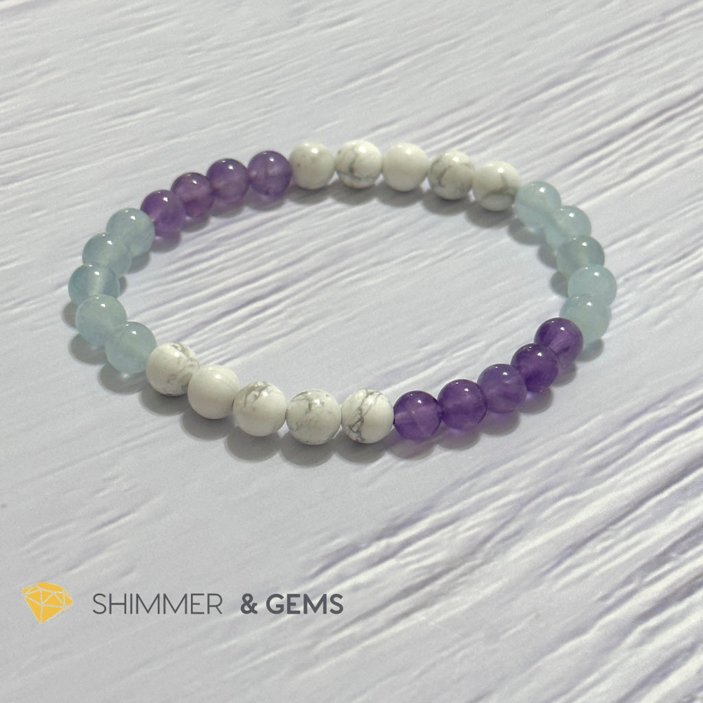 Sleep Well Remedy Bracelet (Howlite, Aquamarine & Amethyst 6mm)