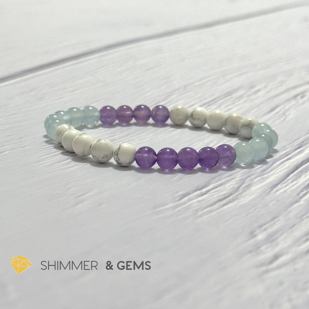 Sleep Well Remedy Bracelet (Howlite, Aquamarine & Amethyst 6mm)