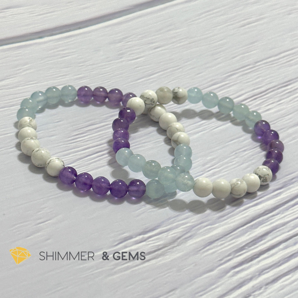 Sleep Well Remedy Bracelet (Howlite, Aquamarine & Amethyst 6mm)